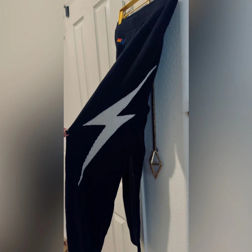 Black Pants with White Lightning Bolt Design - Picture 3 of 7